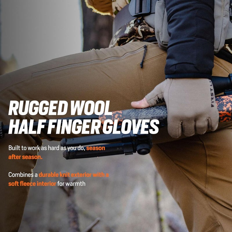 First Light Rugged Wool Half Finger Glove - Merino Wool Hunting Gloves with Silicone Grip Palm for Shooting Dexterity - Image 3